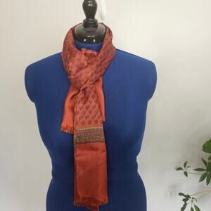 Vintage Men’s Ascot Cravat – Rust Paisley Hand-Printed Scarf Made in Japan